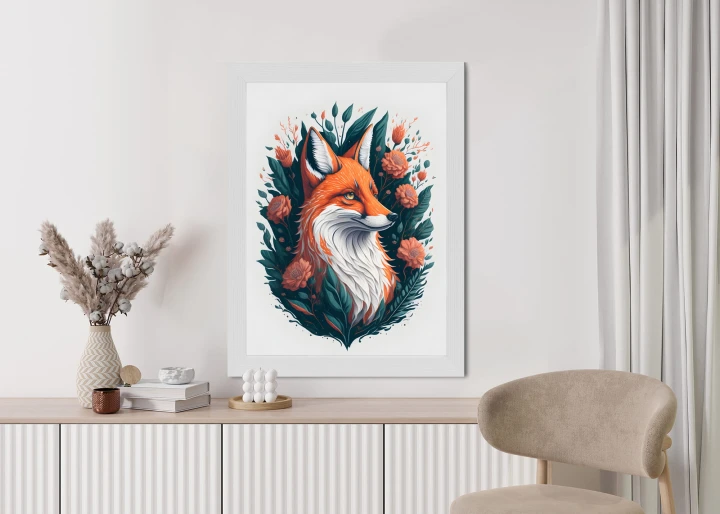 Plakat Lis Na Tle Kwiatów