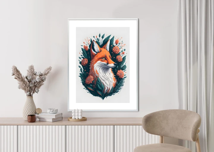 Plakat Lis Na Tle Kwiatów