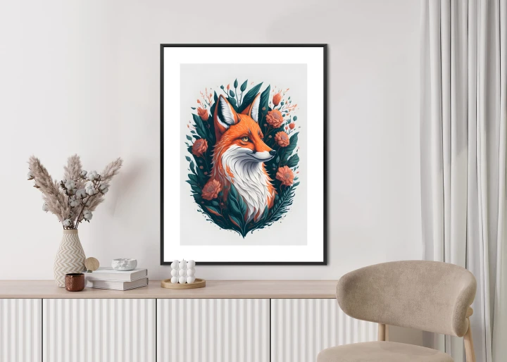 Plakat Lis Na Tle Kwiatów