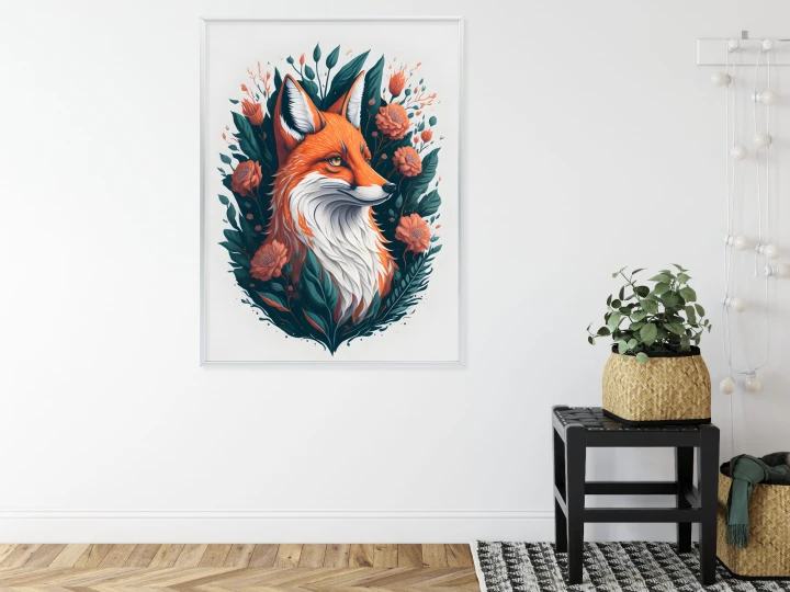 Plakat Lis Na Tle Kwiatów