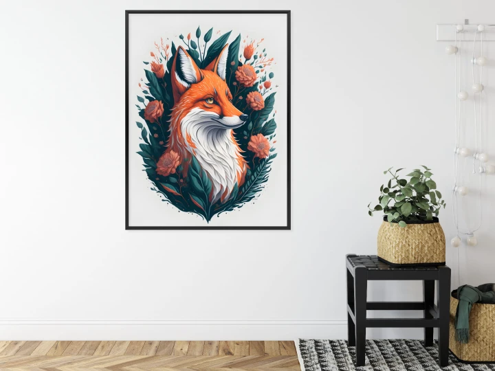 Plakat Lis Na Tle Kwiatów