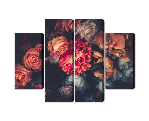 Obraz Wieloczęściowy Kolorowe Kwiaty W Stylu Vintage