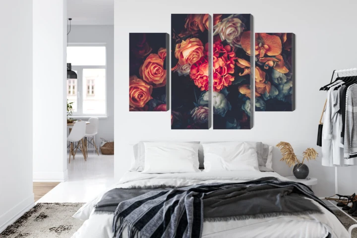 Obraz Wieloczęściowy Kolorowe Kwiaty W Stylu Vintage