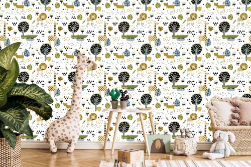 Tapeta Lwy, Drzewa, Liście, Kropki, Pokój Chłopca