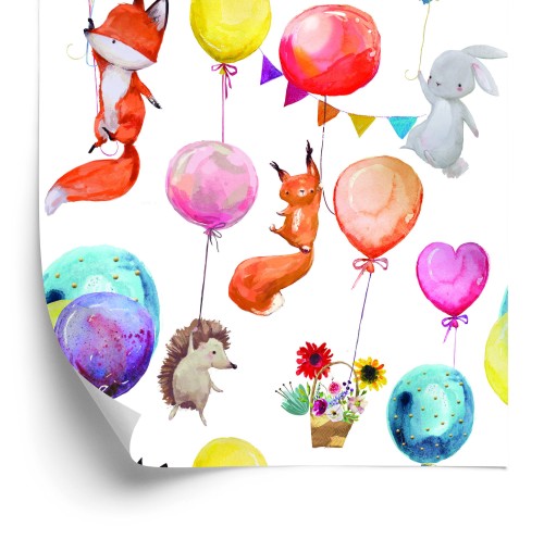Tapeta Dla Dzieci - Zwierzątka Leśne I Baloniki