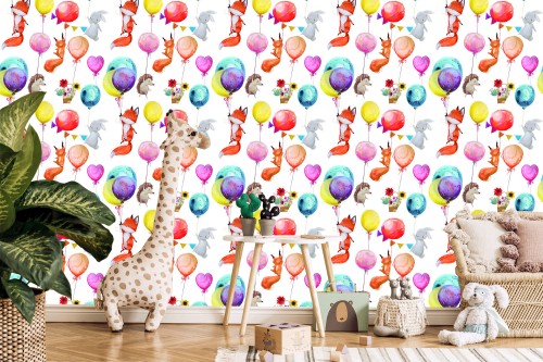 Tapeta Dla Dzieci - Zwierzątka Leśne I Baloniki