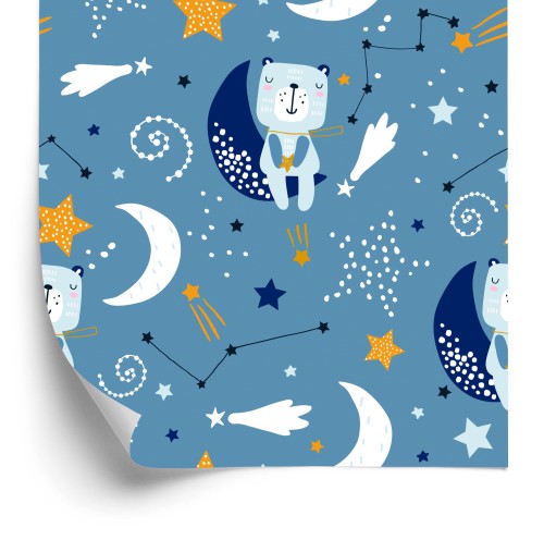 Tapeta Dla Dzieci - Gwiazdy, Księżyce I Śpiące Misie
