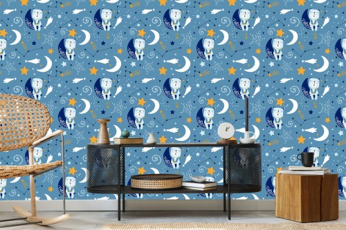 Tapeta Dla Dzieci - Gwiazdy, Księżyce I Śpiące Misie