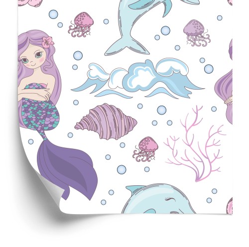 Tapeta Kolorowe Syrenki I Delfiny