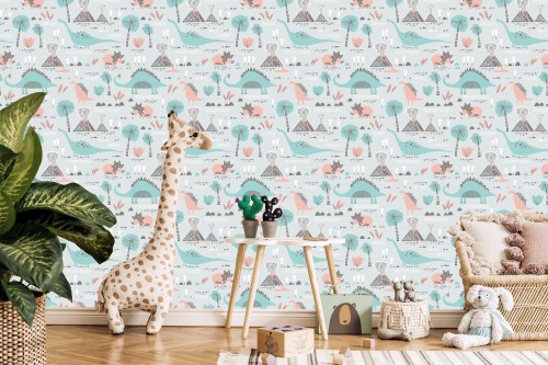 Tapeta Dla Dzieci Dinozaury Rośliny Drzewa Natura