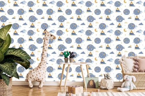 Tapeta Dla Chłopca, Balony, Niedźwiedzie, Gwiazdy