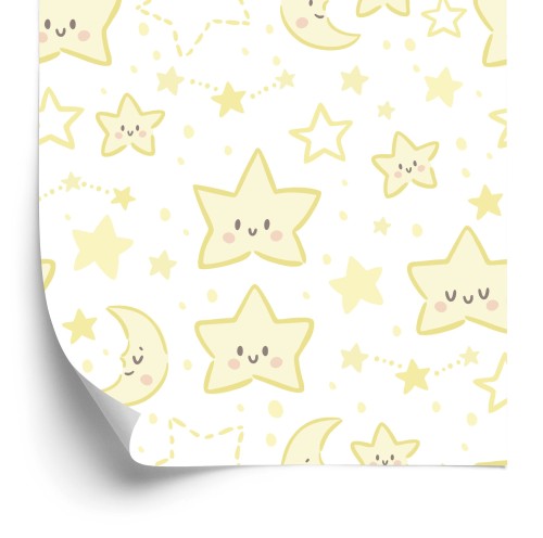 Tapeta Dla Dzieci – Uśmiechnięte Gwiazdki I Księżyce