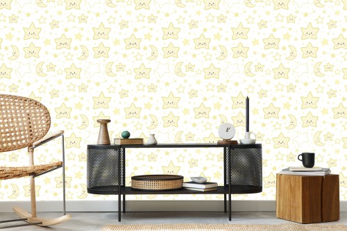 Tapeta Dla Dzieci – Uśmiechnięte Gwiazdki I Księżyce