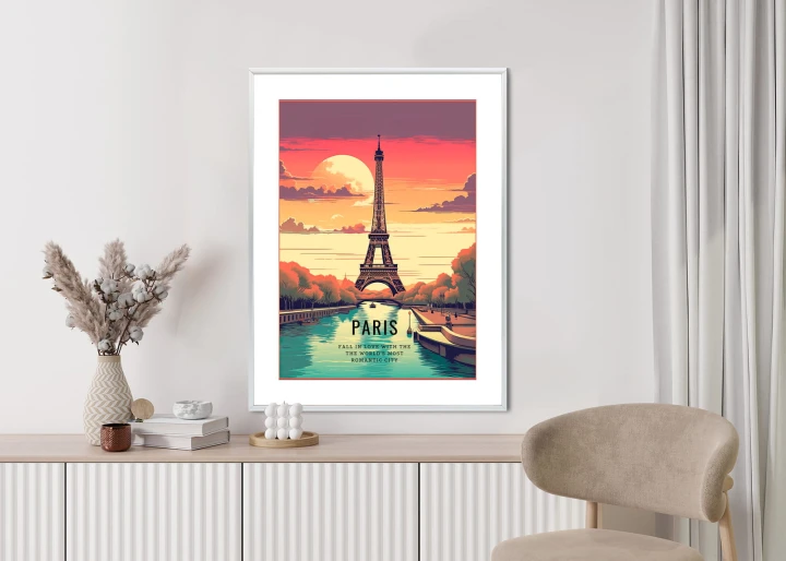 Plakat Zachód Słońca Nad Sekwaną U Stóp Wieży Eiffla