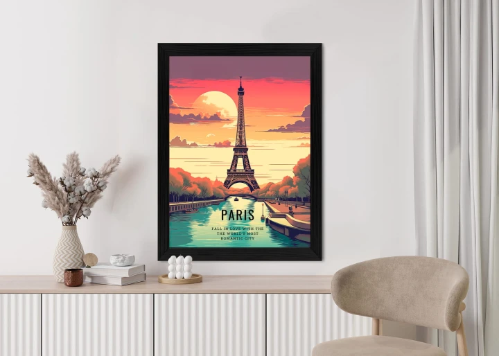 Plakat Zachód Słońca Nad Sekwaną U Stóp Wieży Eiffla