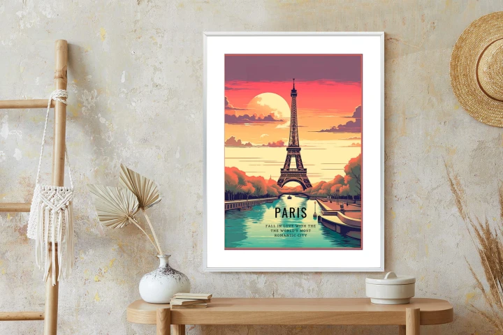 Plakat Zachód Słońca Nad Sekwaną U Stóp Wieży Eiffla