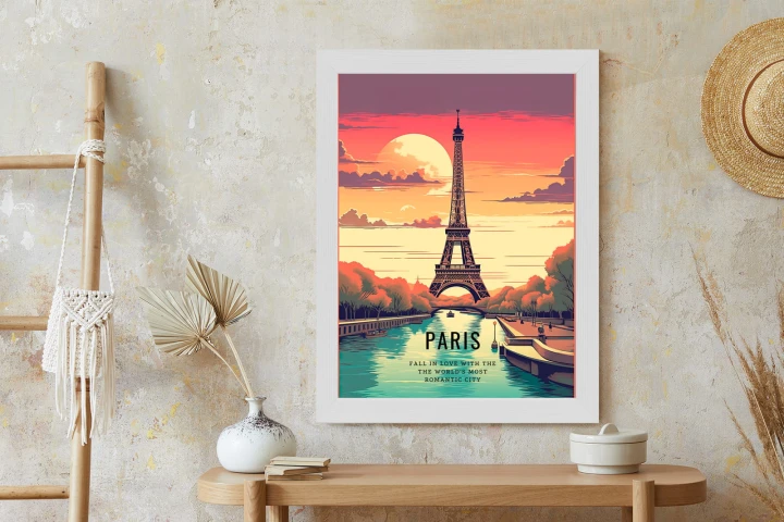 Plakat Zachód Słońca Nad Sekwaną U Stóp Wieży Eiffla