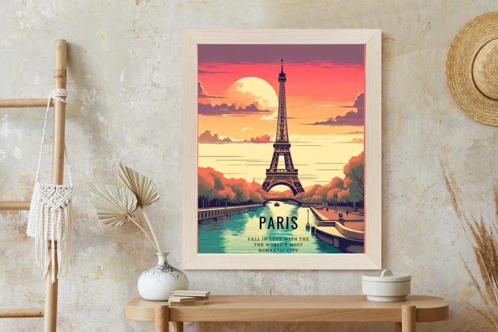 Plakat Zachód Słońca Nad Sekwaną U Stóp Wieży Eiffla