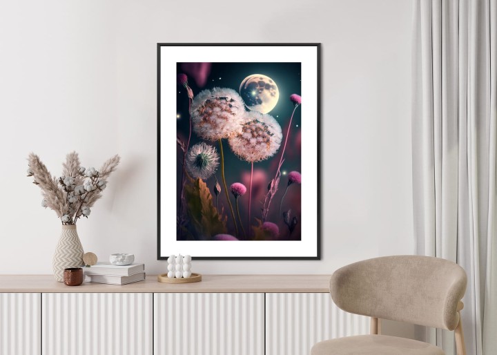 Plakat Dmuchawce Na Tle Nocnego Nieba