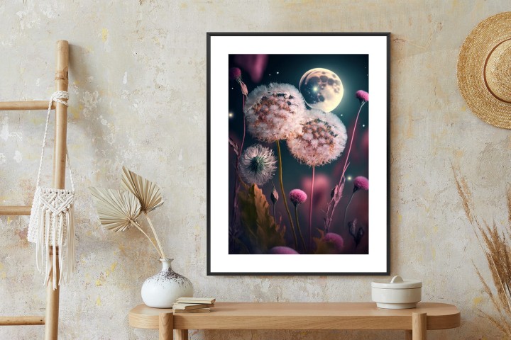 Plakat Dmuchawce Na Tle Nocnego Nieba