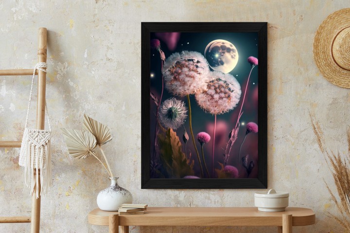 Plakat Dmuchawce Na Tle Nocnego Nieba