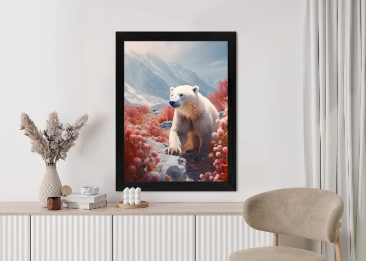 Plakat Biały Niedźwiedź Wśród Kwiatów