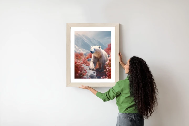 Plakat Biały Niedźwiedź Wśród Kwiatów