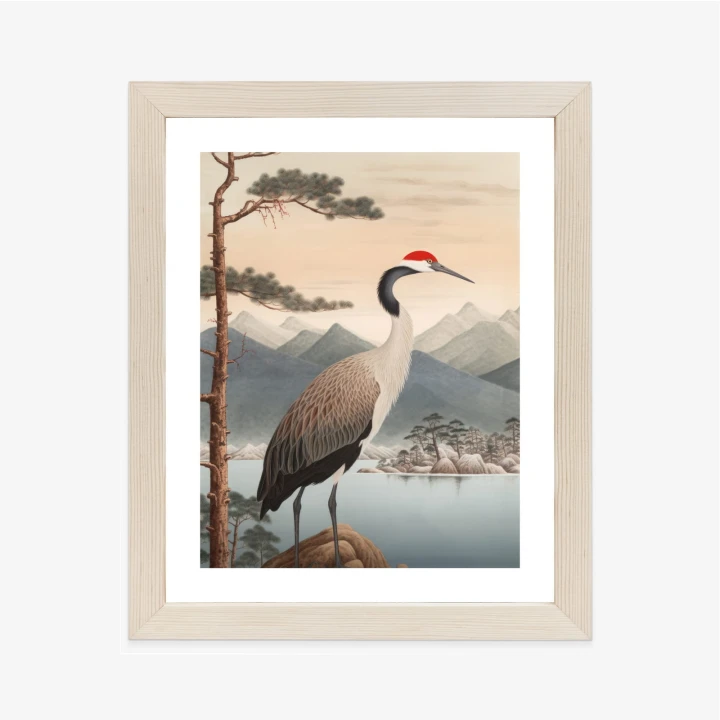 Plakat Ilustracja Z Żurawiem I Sosną