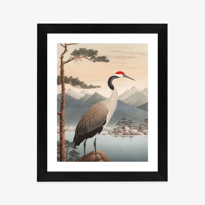 Plakat Ilustracja Z Żurawiem I Sosną