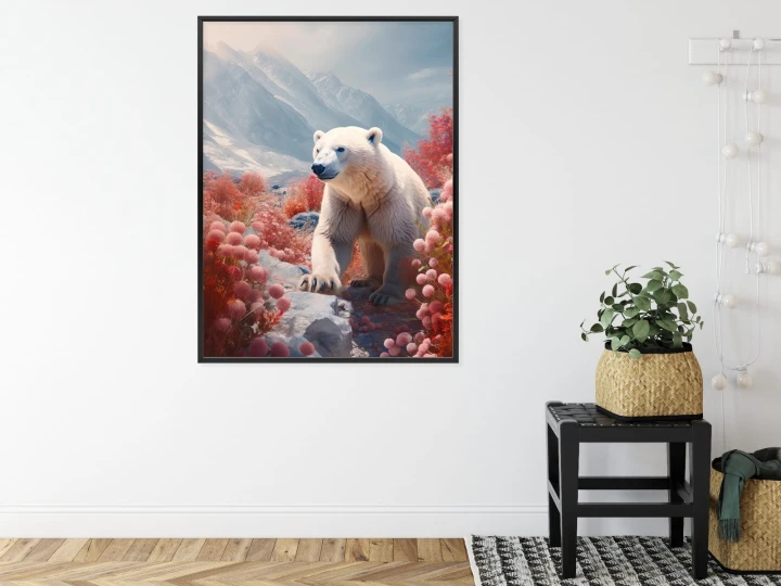 Plakat Biały Niedźwiedź Wśród Kwiatów