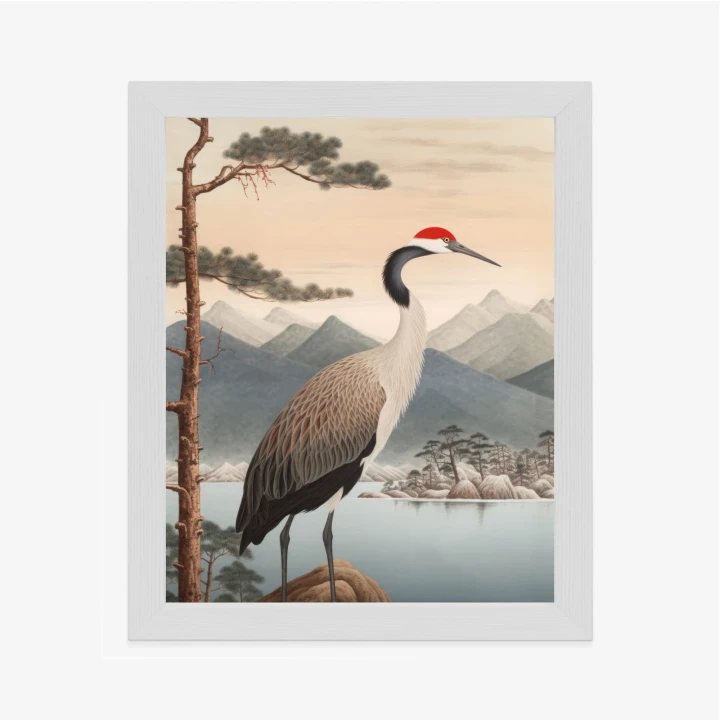 Plakat Ilustracja Z Żurawiem I Sosną