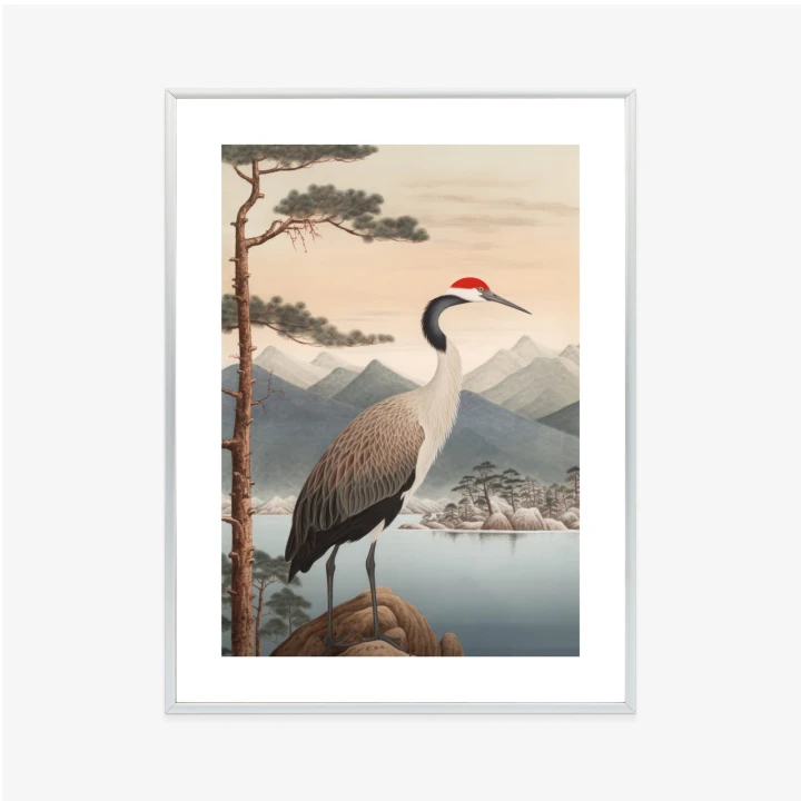 Plakat Ilustracja Z Żurawiem I Sosną