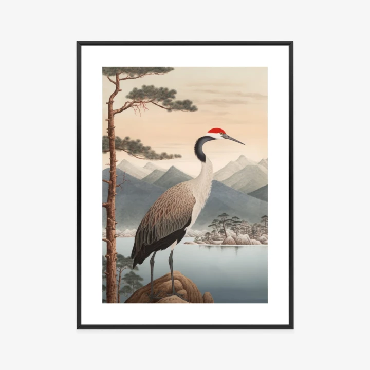 Plakat Ilustracja Z Żurawiem I Sosną