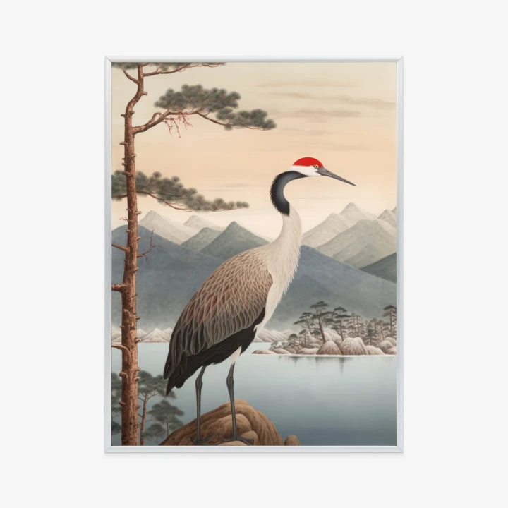 Plakat Ilustracja Z Żurawiem I Sosną