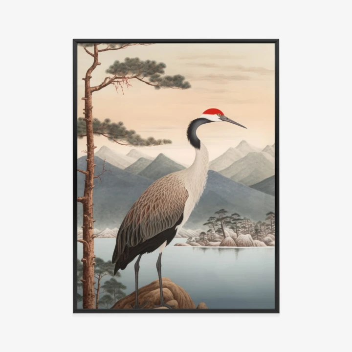 Plakat Ilustracja Z Żurawiem I Sosną