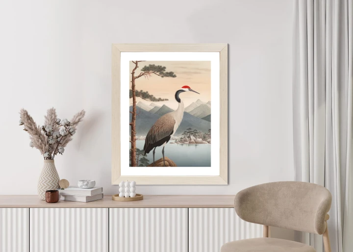 Plakat Ilustracja Z Żurawiem I Sosną