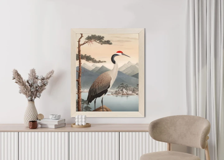 Plakat Ilustracja Z Żurawiem I Sosną