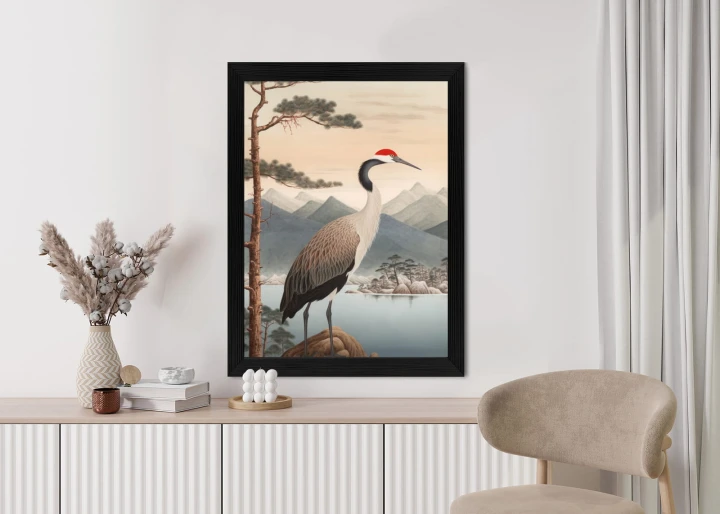 Plakat Ilustracja Z Żurawiem I Sosną