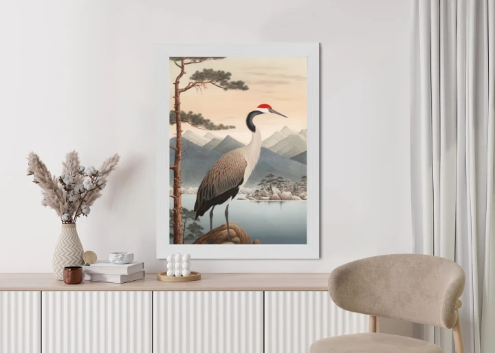 Plakat Ilustracja Z Żurawiem I Sosną