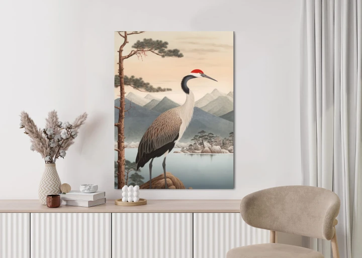Plakat Ilustracja Z Żurawiem I Sosną