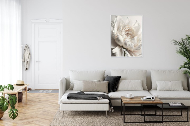 Plakat Kwitnąca Biała Piwonia Z Bliska
