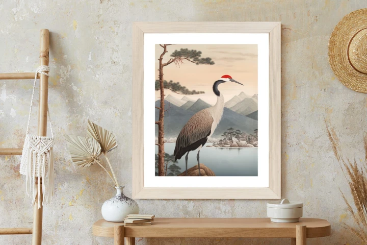 Plakat Ilustracja Z Żurawiem I Sosną