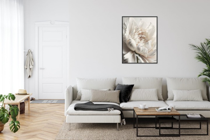 Plakat Kwitnąca Biała Piwonia Z Bliska