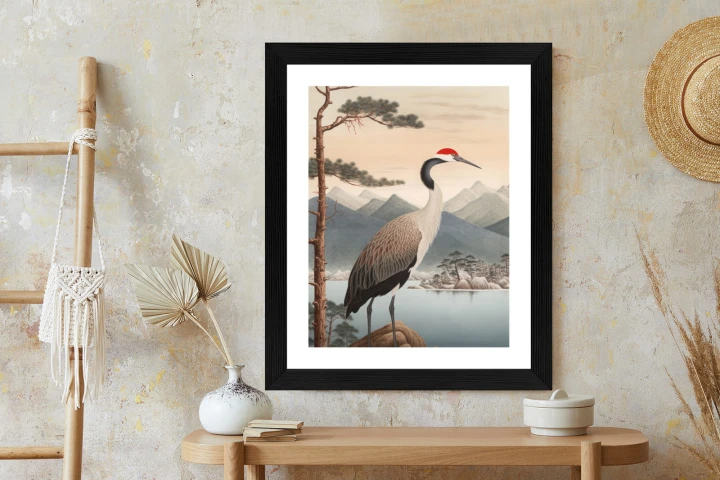 Plakat Ilustracja Z Żurawiem I Sosną