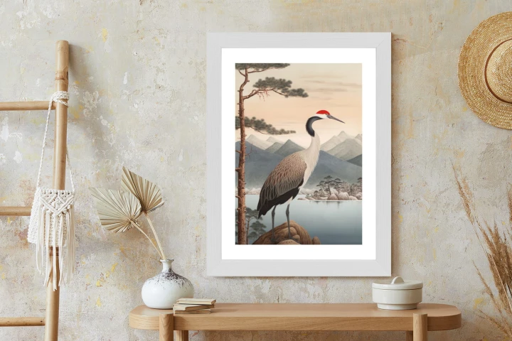 Plakat Ilustracja Z Żurawiem I Sosną