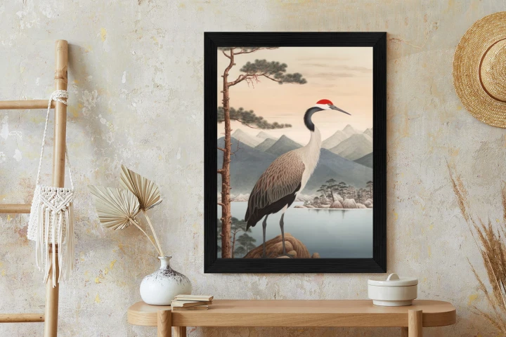 Plakat Ilustracja Z Żurawiem I Sosną