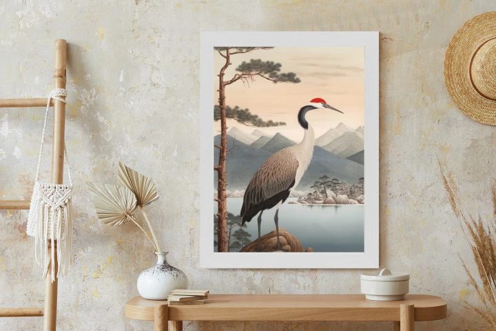 Plakat Ilustracja Z Żurawiem I Sosną