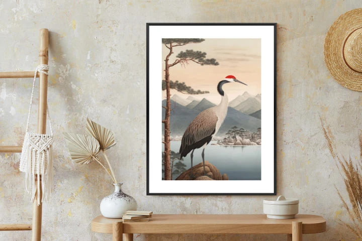 Plakat Ilustracja Z Żurawiem I Sosną
