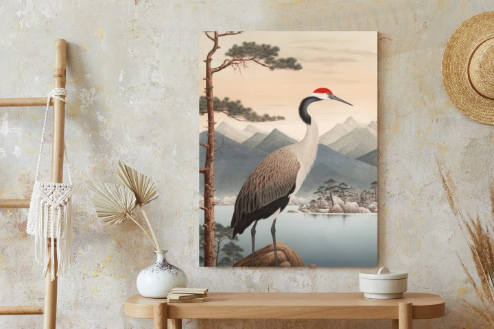 Plakat Ilustracja Z Żurawiem I Sosną