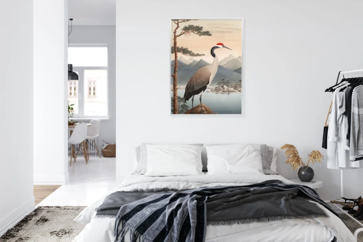Plakat Ilustracja Z Żurawiem I Sosną